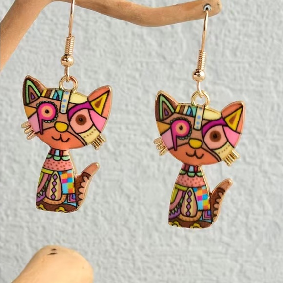 Cute cats earrings dangle new - Picture 2 of 2